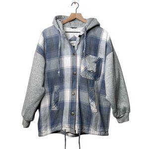 Braetan Blue and Gray Plaid Hooded Overshirt